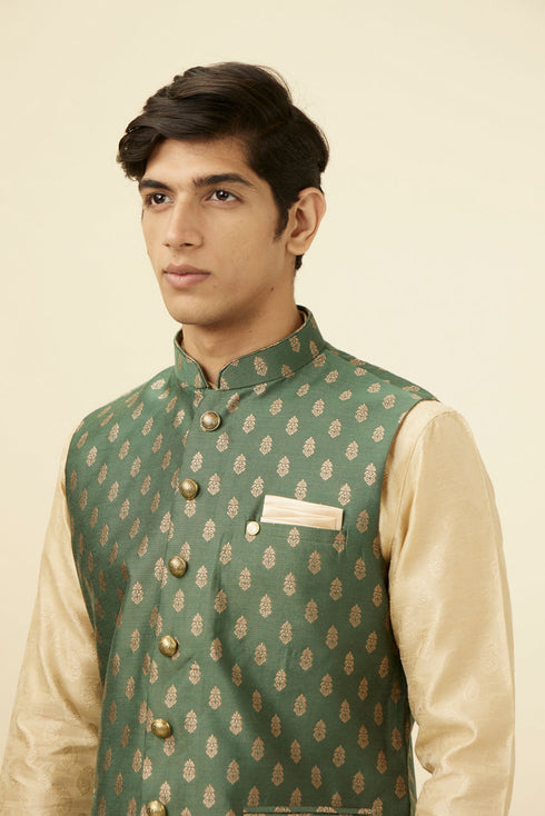 Manyavar Bottle Green Jacket With Golden Motifs