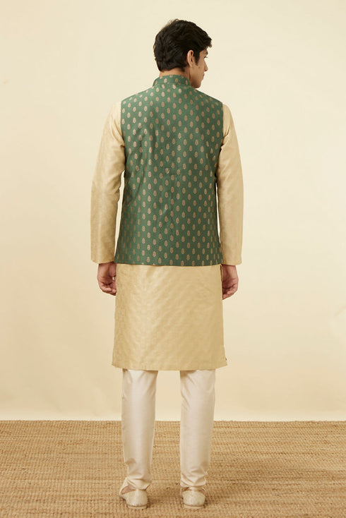 Manyavar Bottle Green Jacket With Golden Motifs