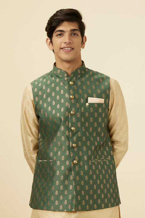Manyavar Bottle Green Jacket With Golden Motifs