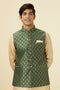 Manyavar Bottle Green Jacket With Golden Motifs
