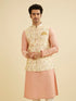 Manyavar Light Peach Floral Printed Nehru Jacket