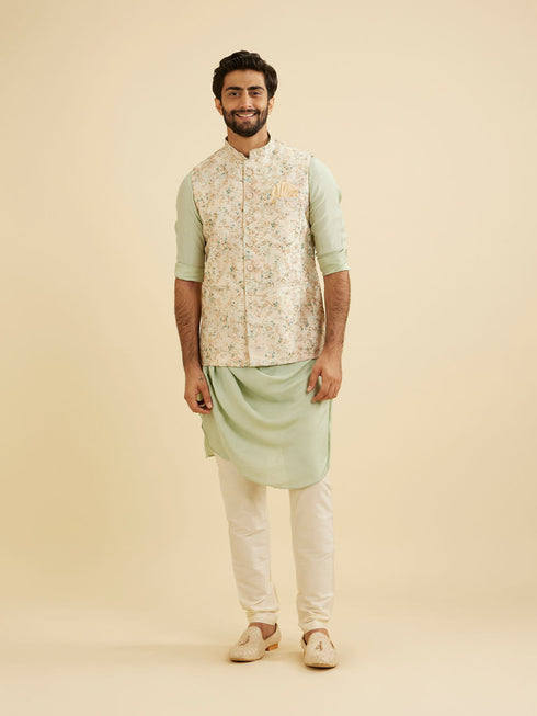 Manyavar Buttercream White Floral Printed Jacket