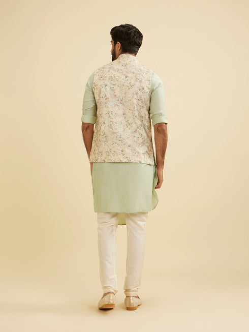 Manyavar Buttercream White Floral Printed Jacket
