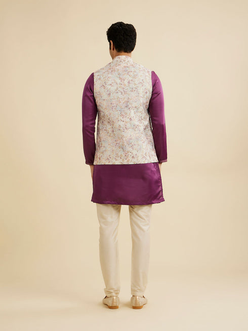 Manyavar Soft Lilac Floral Printed Nehru Jacket