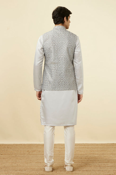 Manyavar Pearl RIver Grey Chikankari Inspired Printed Jacket
