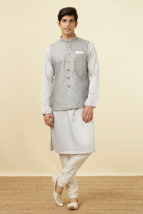 Manyavar Pearl RIver Grey Chikankari Inspired Printed Jacket