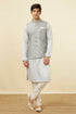 Manyavar Pearl RIver Grey Chikankari Inspired Printed Jacket