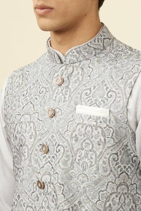 Manyavar Pearl RIver Grey Chikankari Inspired Printed Jacket