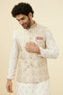 Manyavar Cream Pink Floral Printed Half Jacket