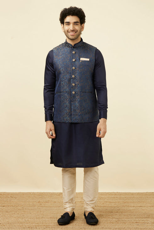 Manyavar Navy Blue Printed Jacket