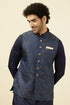 Manyavar Navy Blue Printed Jacket