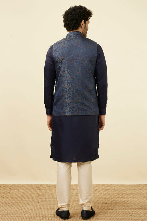 Manyavar Navy Blue Printed Jacket
