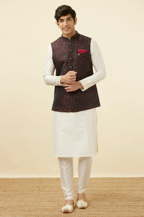 Manyavar Black Jacket With Contrast Prints