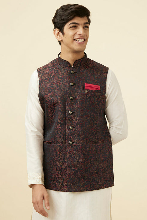 Manyavar Black Jacket With Contrast Prints