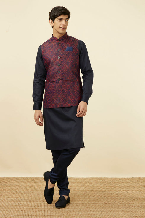 Manyavar Dark Blue Printed Jacket