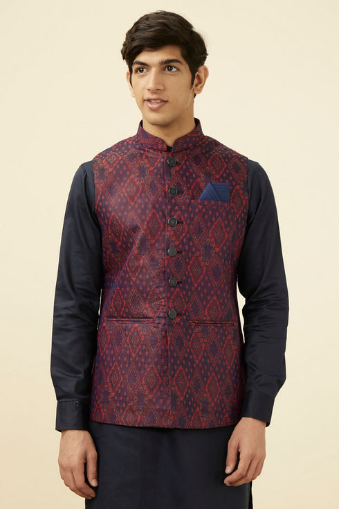 Manyavar Dark Blue Printed Jacket