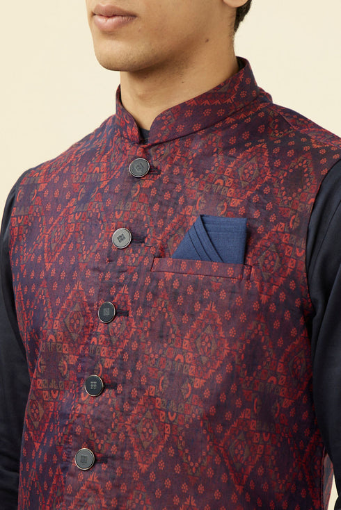 Manyavar Dark Blue Printed Jacket