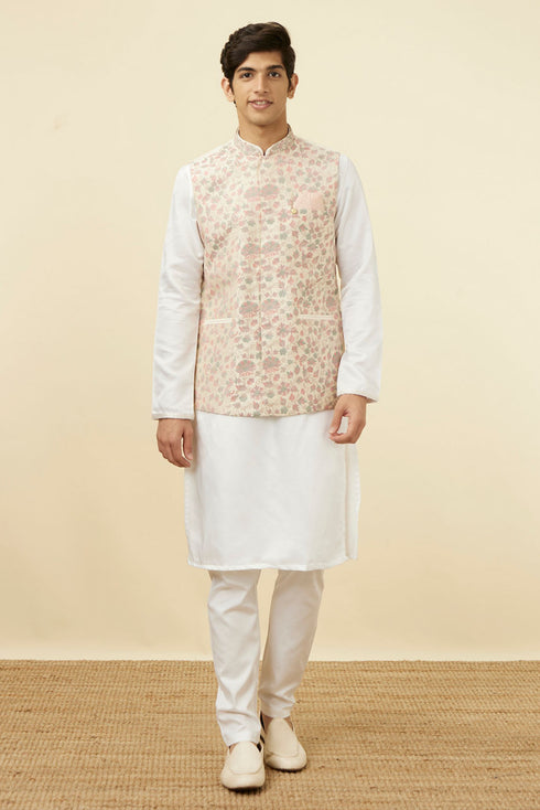 Manyavar Cream Jacket With Contrasting Floral Prints