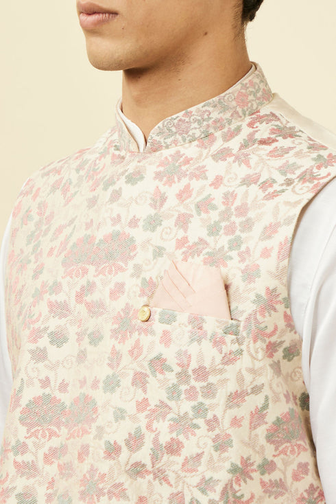 Manyavar Cream Jacket With Contrasting Floral Prints