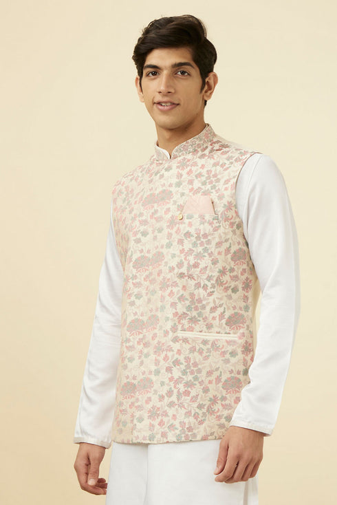 Manyavar Cream Jacket With Contrasting Floral Prints