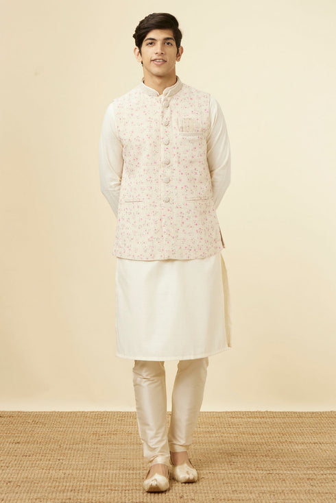 Manyavar Cream Jacket With Contrasting Pink Motifs