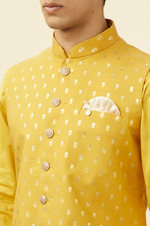 Manyavar Sunglow Yellow Buta Patterned Jacket