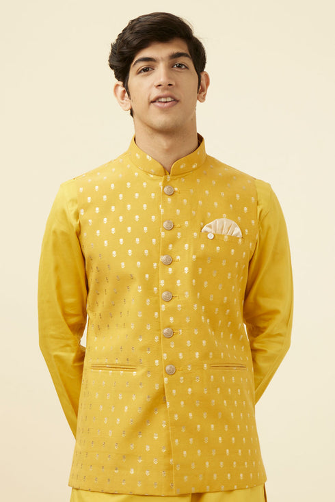 Manyavar Sunglow Yellow Buta Patterned Jacket