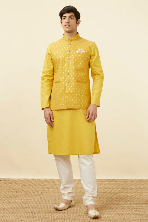Manyavar Sunglow Yellow Buta Patterned Jacket