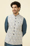 Manyavar Blue Floral Digital Print Nehru Jacket
