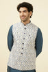 Manyavar Blue Floral Digital Print Nehru Jacket
