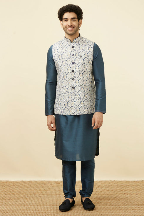 Manyavar Blue Floral Digital Print Nehru Jacket