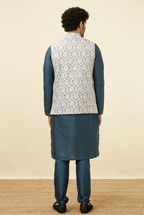 Manyavar Blue Floral Digital Print Nehru Jacket