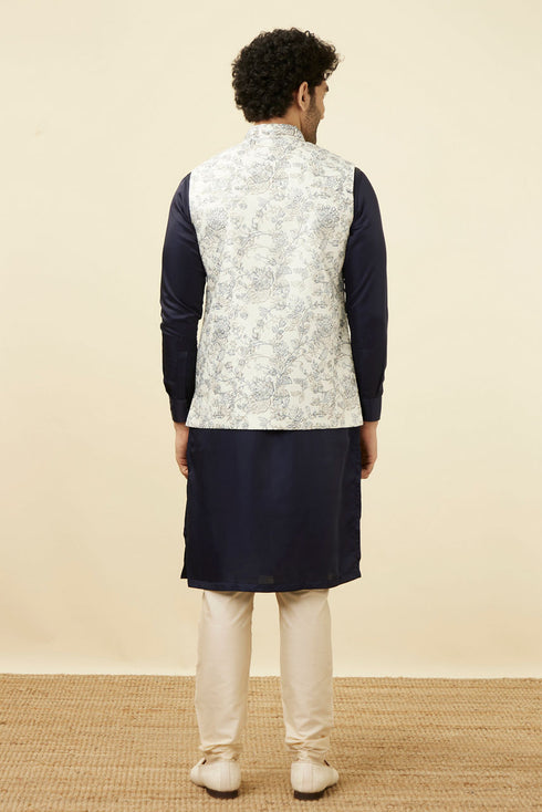 Manyavar Blue and White Printed Jacket