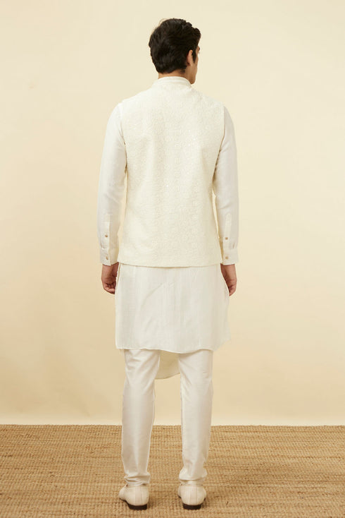 Manyavar Pearl White Floral Chikankari Jacket