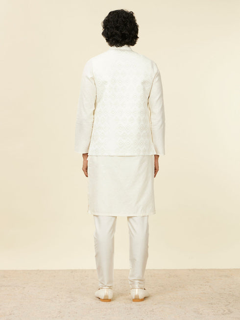 Manyavar Warm White Grid Patterned Nehru Jacket