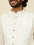 Manyavar Warm White Grid Patterned Nehru Jacket