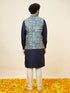 Manyavar Ferozi Blue Botanical Patterned Jacket