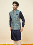Manyavar Ferozi Blue Botanical Patterned Jacket