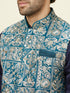 Manyavar Ferozi Blue Botanical Patterned Jacket