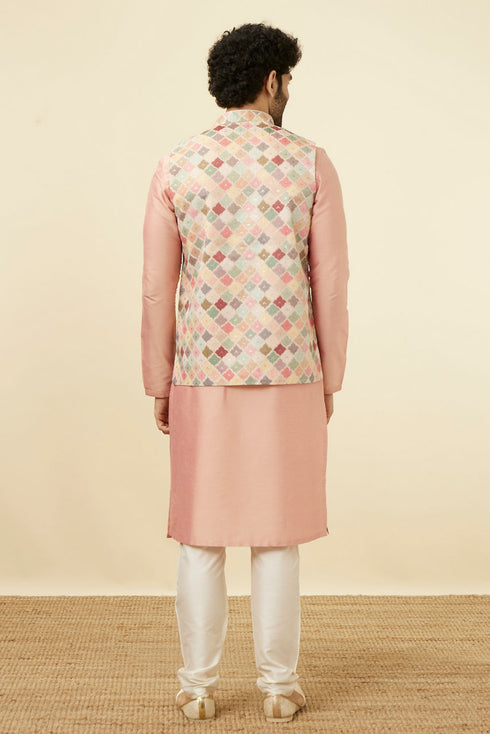 Manyavar Soft Beige Jaal Patterned Chikankari Embroidered Jacket