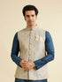Manyavar Dark Grey Medallion Patterned Nehru Jacket