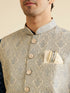 Manyavar Dark Grey Medallion Patterned Nehru Jacket