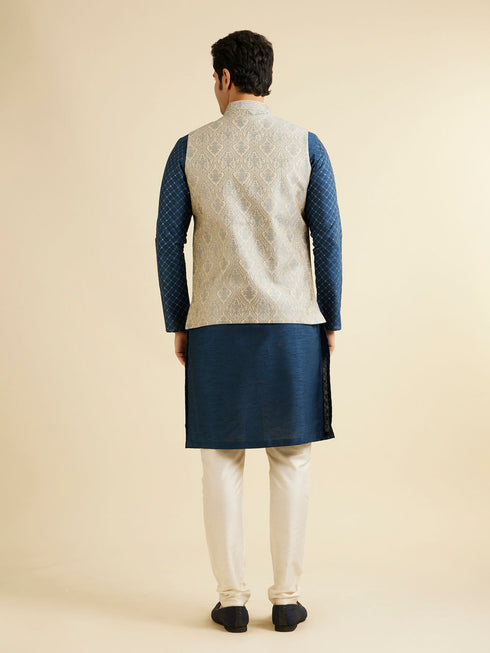 Manyavar Dark Grey Medallion Patterned Nehru Jacket