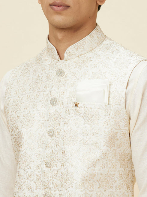 Manyavar Warm White Jaal Patterned Jacket