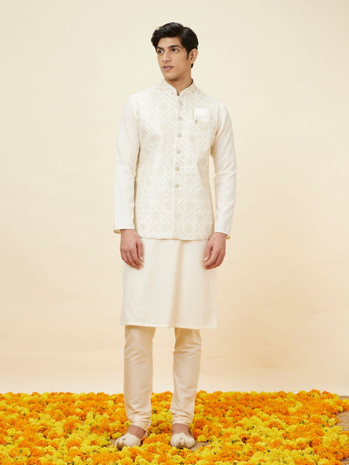 Manyavar Warm White Jaal Patterned Jacket