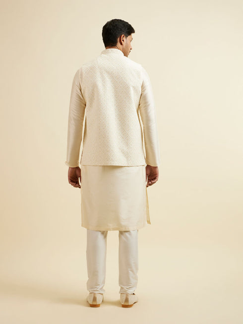 Manyavar Warm White Sequinned Jaal Patterned Jacket