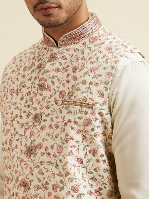 Manyavar Cream Bel Buti Patterned Jacket