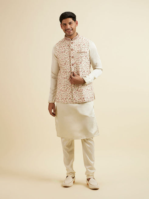 Manyavar Cream Bel Buti Patterned Jacket