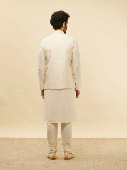 Manyavar Pearl White Bel Buti Patterned Jacket