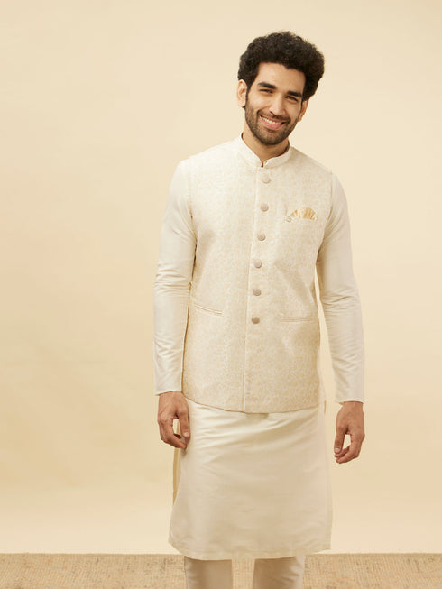 Manyavar Pearl White Bel Buti Patterned Jacket